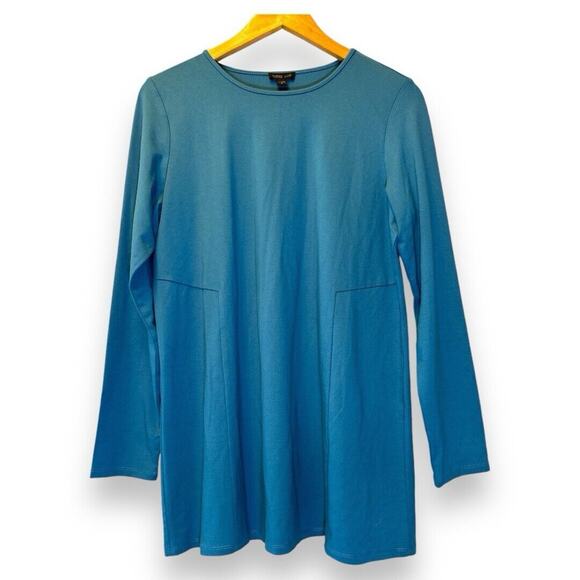 J. Jill Wearever Womens Sz M Petite Blue Tunic Top Stretch Crew Neck Long Sleeve - Picture 1 of 9